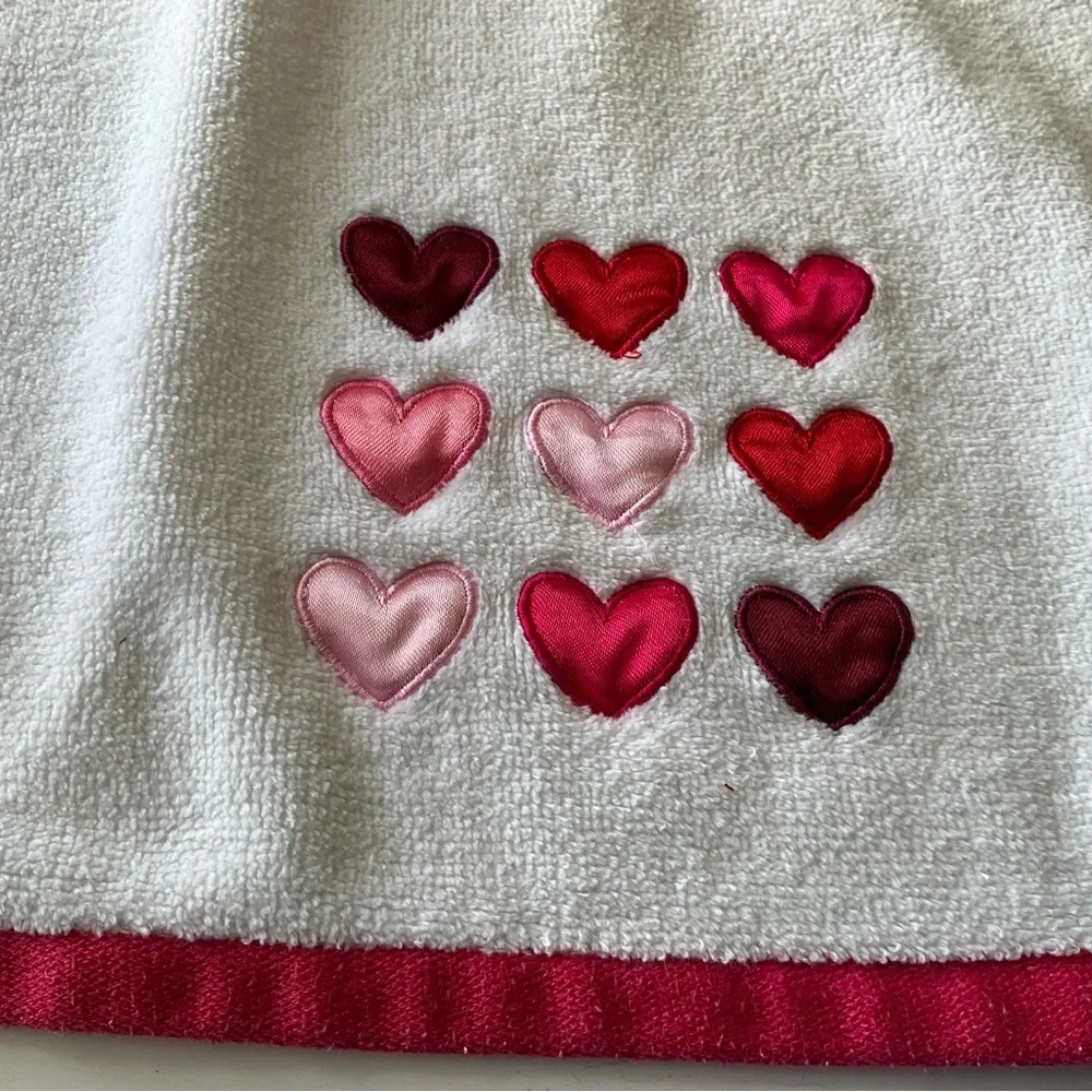 Pink Heart White Hand Towels Set Unused